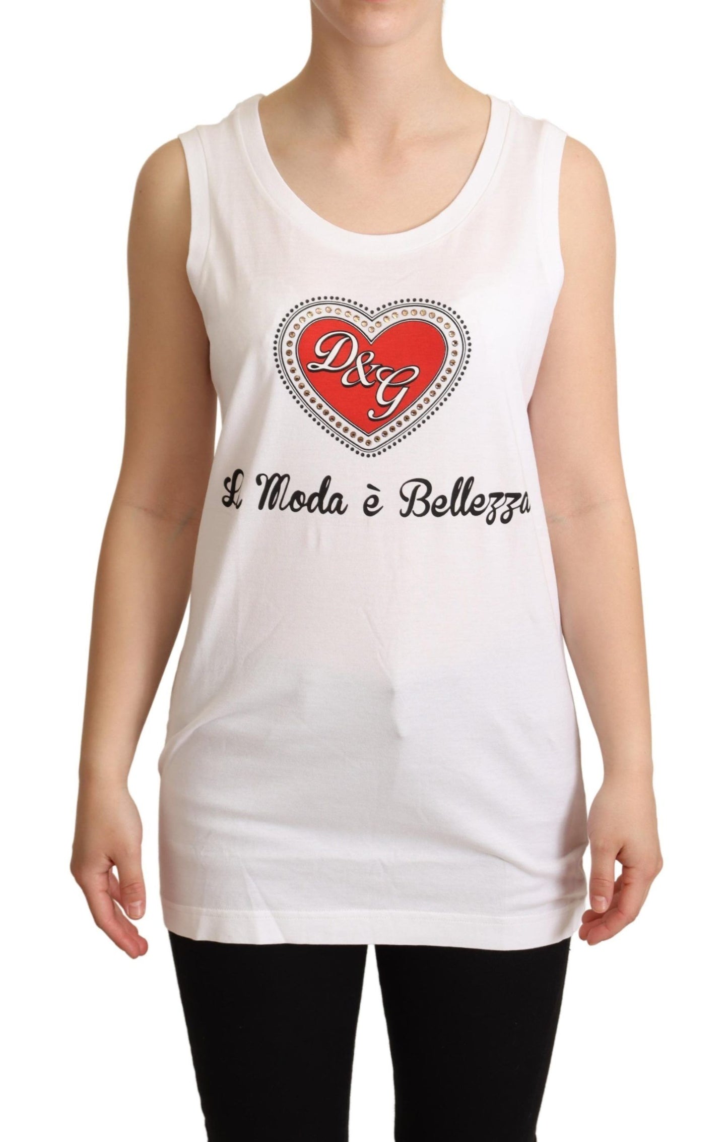 T-shirt débardeur Dolce & Gabbana blanc La Moda en cristal