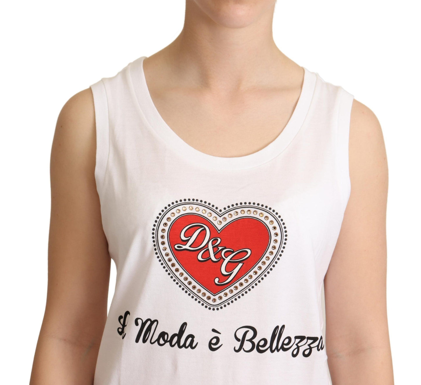 T-shirt débardeur Dolce & Gabbana blanc La Moda en cristal