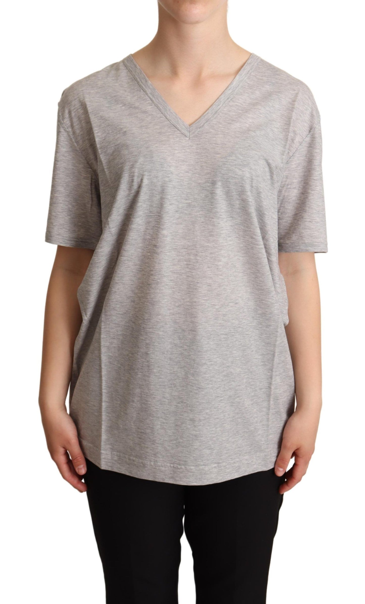 T-shirt col V Dolce & Gabbana gris uni 100 % coton