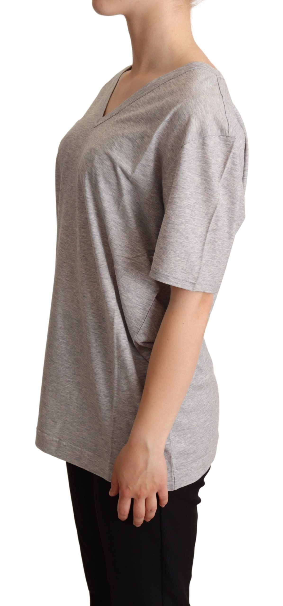 T-shirt col V Dolce & Gabbana gris uni 100 % coton