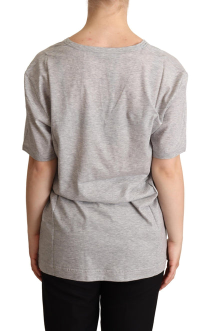 T-shirt col V Dolce & Gabbana gris uni 100 % coton