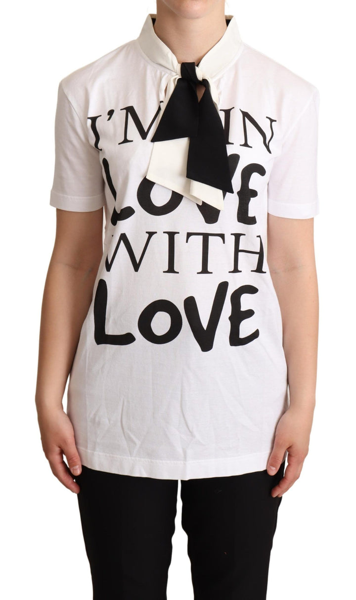 Camiseta Dolce & Gabbana de mezcla de algodón y seda blanca con cuello Ascot