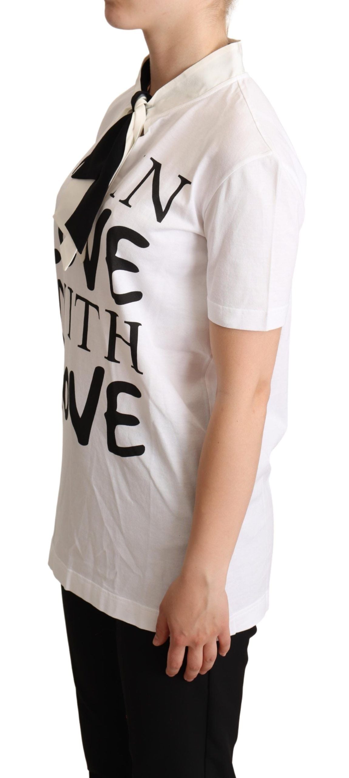 T-shirt Dolce & Gabbana en coton et soie mélangés avec col lavallière, blanc