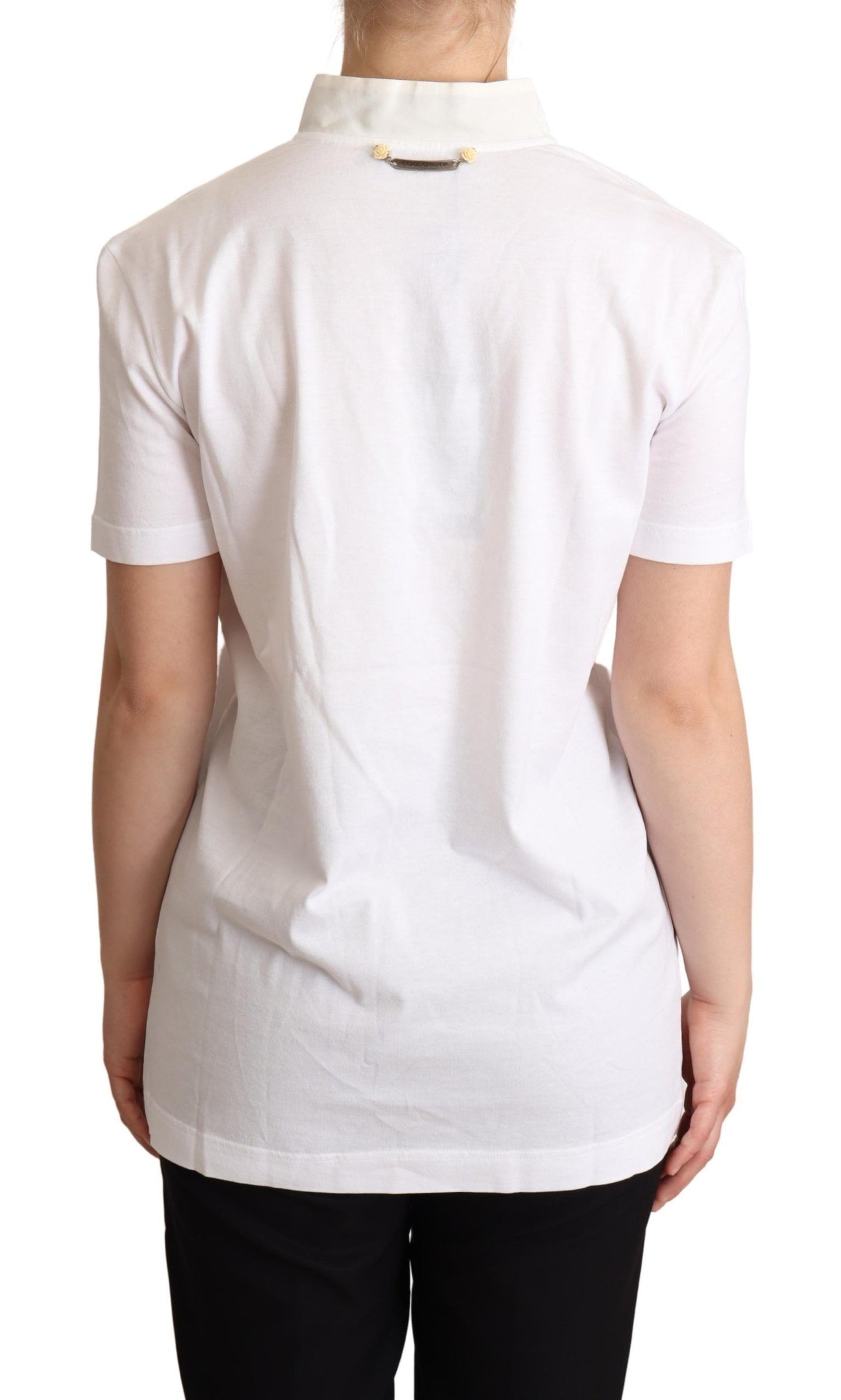 T-shirt Dolce & Gabbana en coton et soie mélangés avec col lavallière, blanc