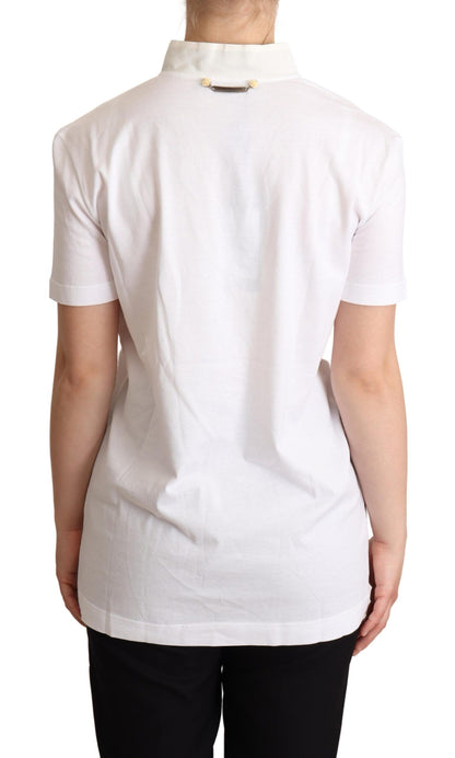 T-shirt Dolce & Gabbana en coton et soie mélangés avec col lavallière, blanc