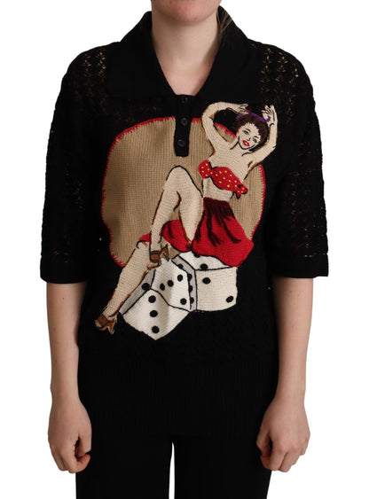 Pull en coton tricoté brodé noir Dolce & Gabbana