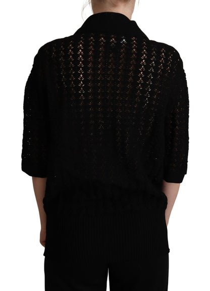Pull en coton tricoté brodé noir Dolce & Gabbana
