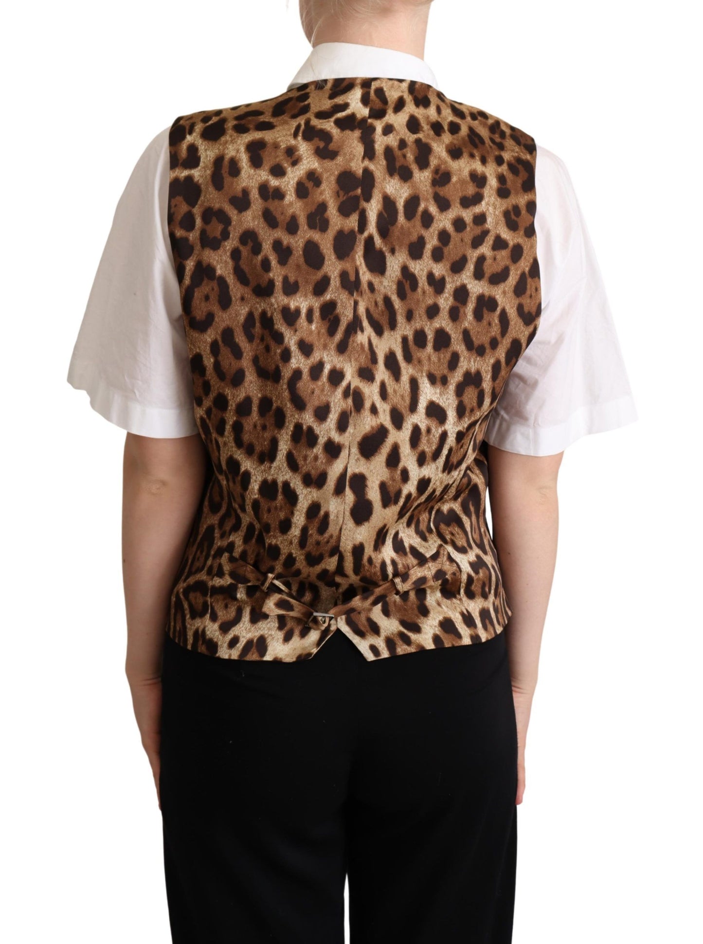 Gilet de costume Dolce & Gabbana en laine grise imprimé léopard