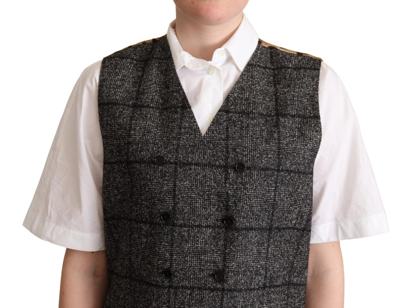 Gilet de costume Dolce & Gabbana en laine grise imprimé léopard