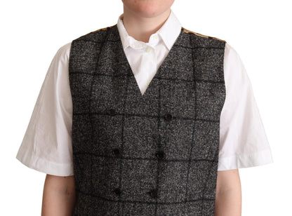 Gilet de costume Dolce & Gabbana en laine grise imprimé léopard