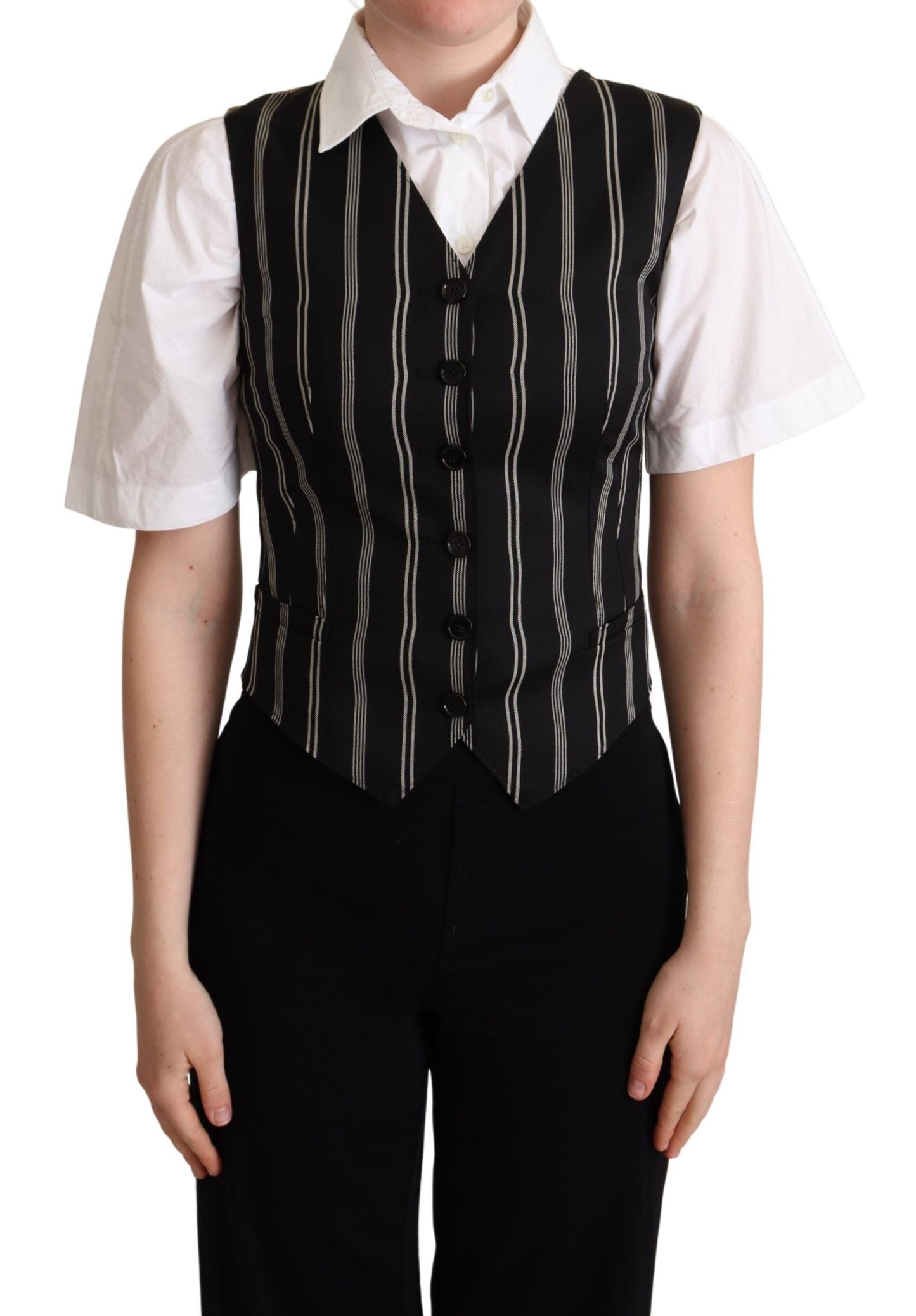 Gilet sans manches Dolce & Gabbana noir rayé imprimé léopard