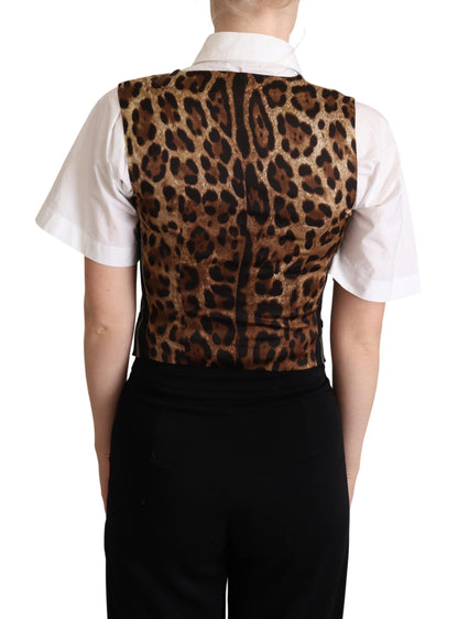 Gilet sans manches Dolce & Gabbana noir rayé imprimé léopard