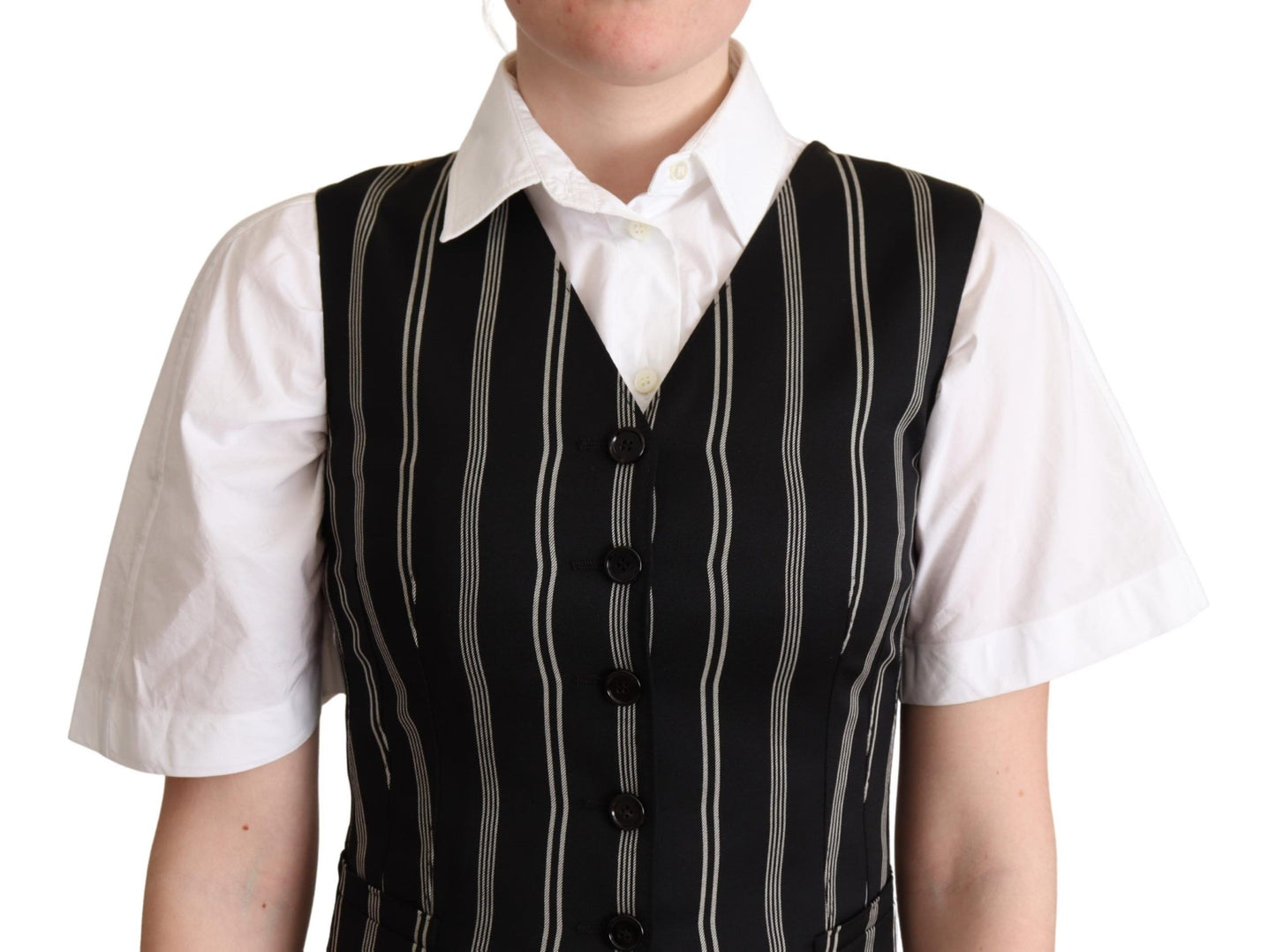 Gilet sans manches Dolce & Gabbana noir rayé imprimé léopard