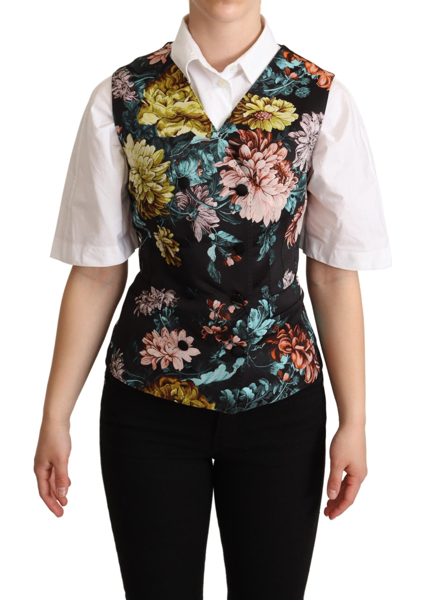 Gilet sans manches en jacquard floral noir Dolce & Gabbana