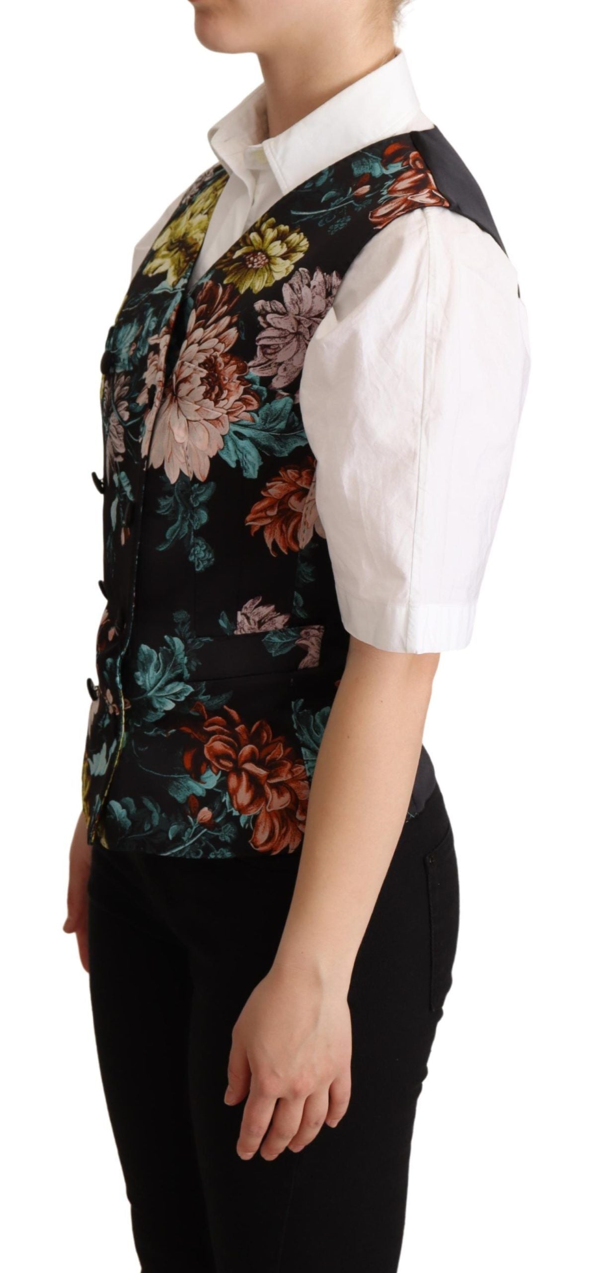 Gilet sans manches en jacquard floral noir Dolce & Gabbana