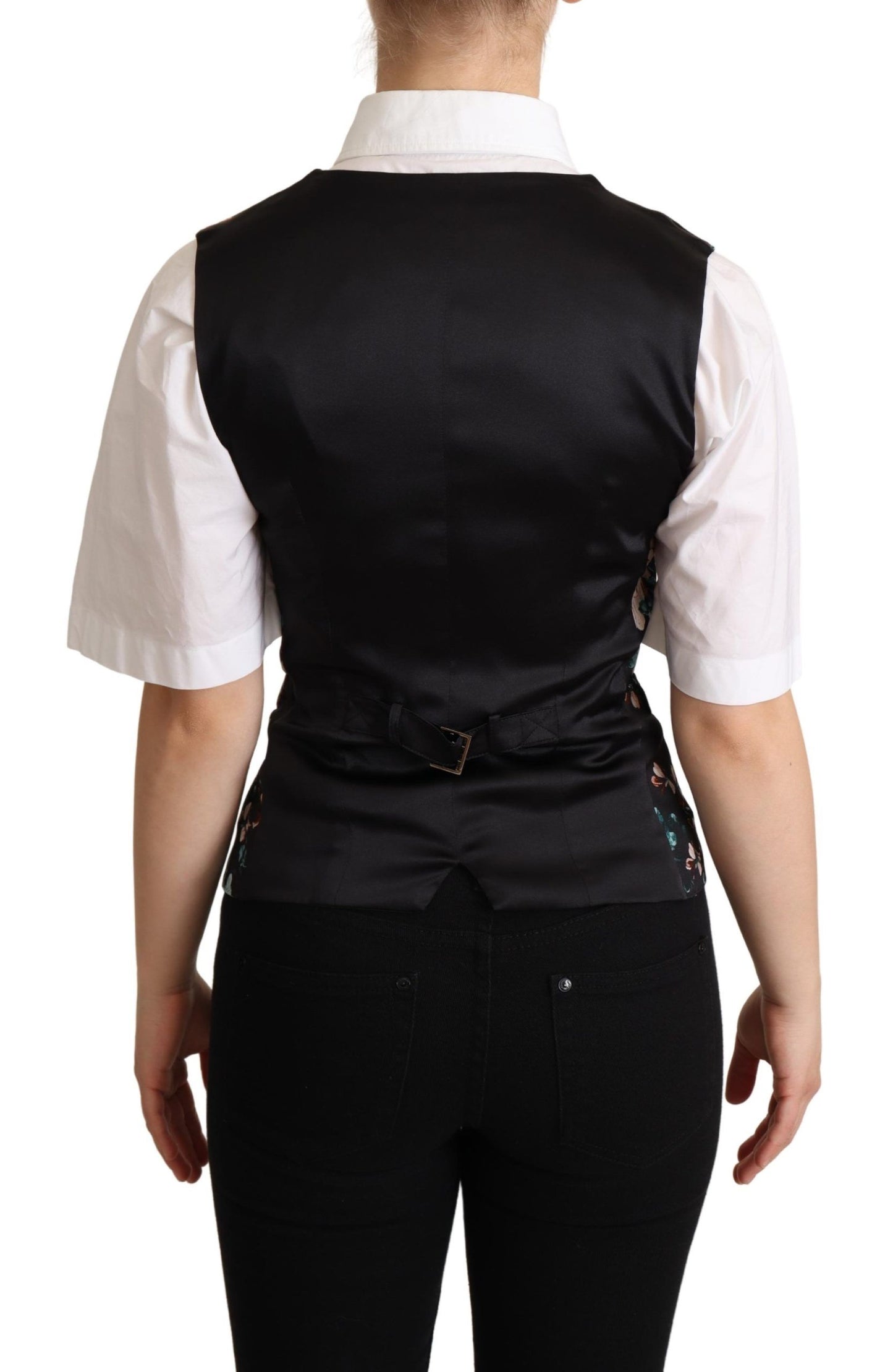 Gilet sans manches en jacquard floral noir Dolce & Gabbana