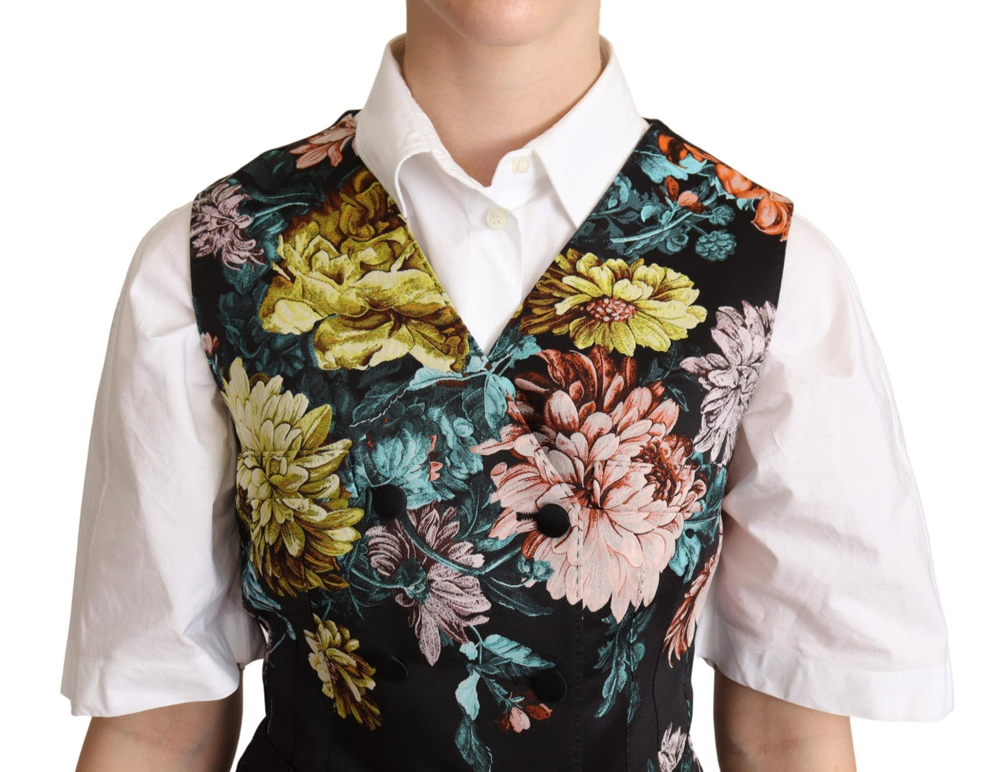 Gilet sans manches en jacquard floral noir Dolce & Gabbana