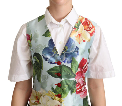 Gilet en soie à motifs floraux vert menthe Dolce & Gabbana