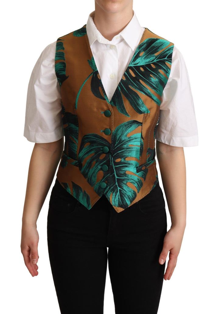 Chaleco Jacquard Verde Hoja Dorado de Dolce & Gabbana
