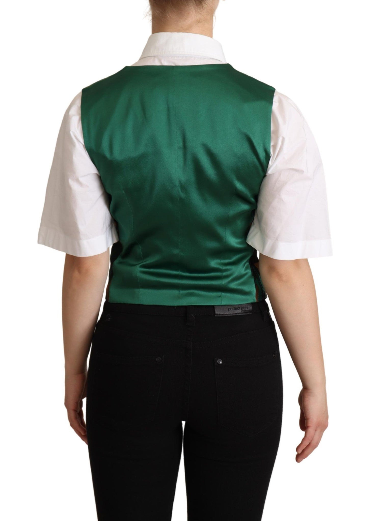 Gilet Dolce & Gabbana vert jacquard motifs feuilles dorés
