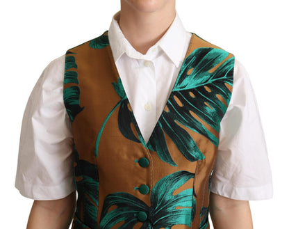 Gilet Dolce & Gabbana vert jacquard motifs feuilles dorés
