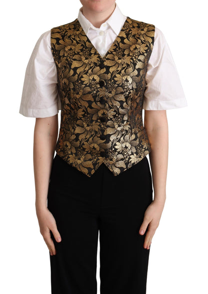 Gilet Dolce & Gabbana en soie jacquard noir et or