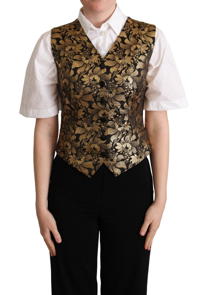 Chaleco de seda jacquard negro y dorado de Dolce & Gabbana