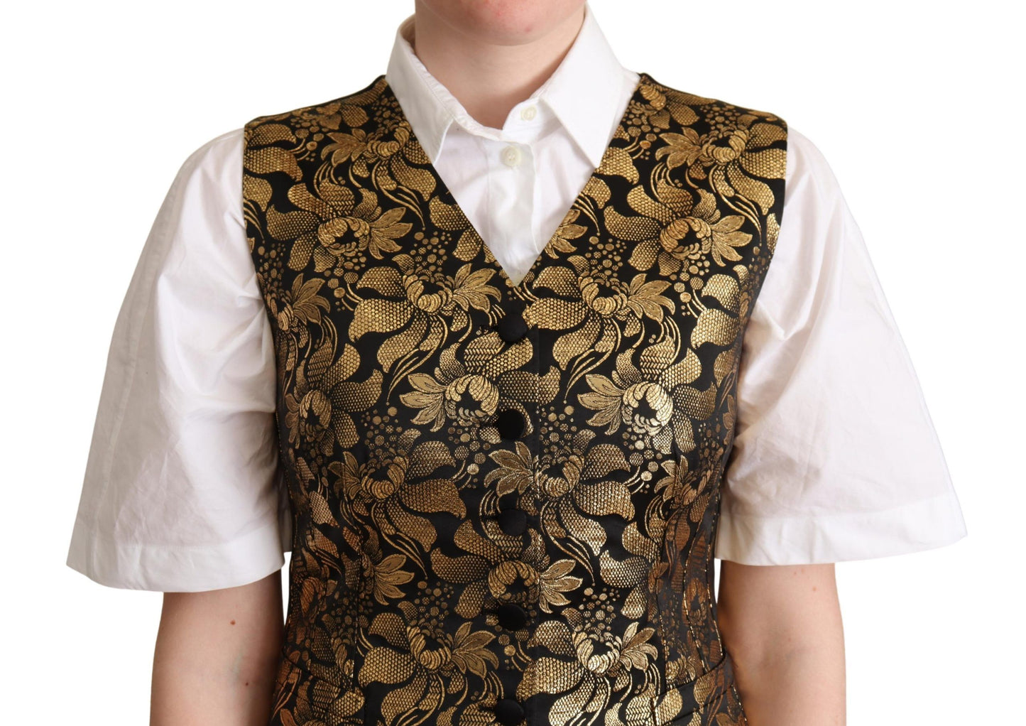 Gilet Dolce & Gabbana en soie jacquard noir et or