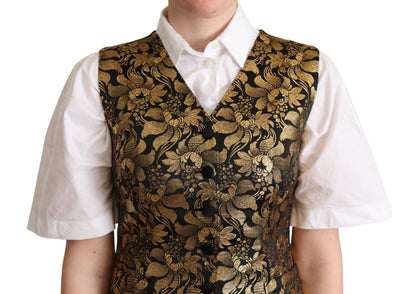 Gilet Dolce & Gabbana en soie jacquard noir et or