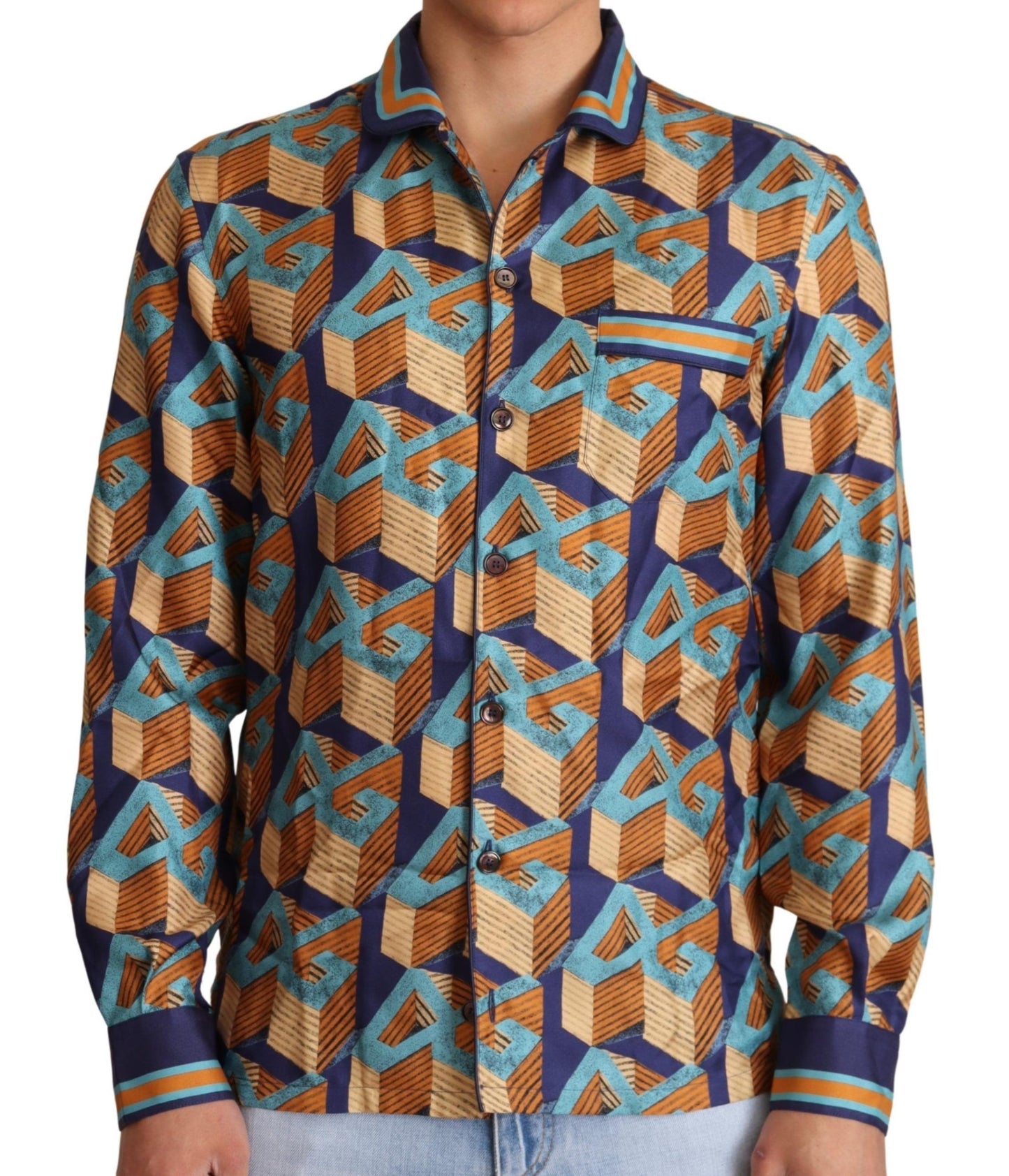 Chemise Top Homme en Soie Dolce & Gabbana Multicolor DG Logo