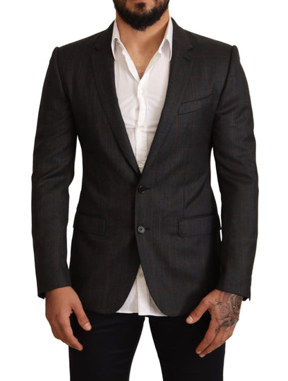 Veste de costume Dolce & Gabbana gris à carreaux en laine, coupe ajustée
