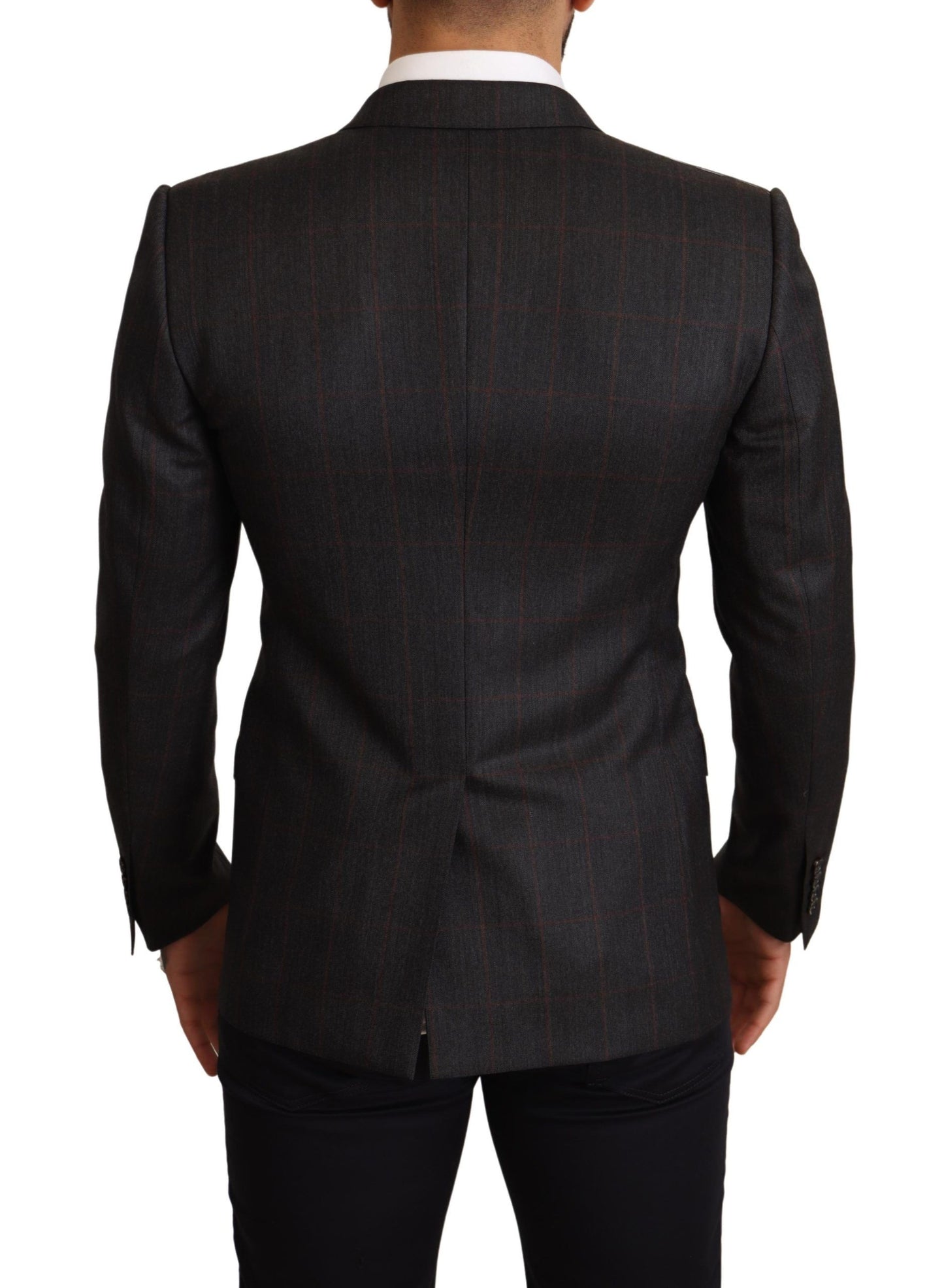 Veste de costume Dolce & Gabbana gris à carreaux en laine, coupe ajustée