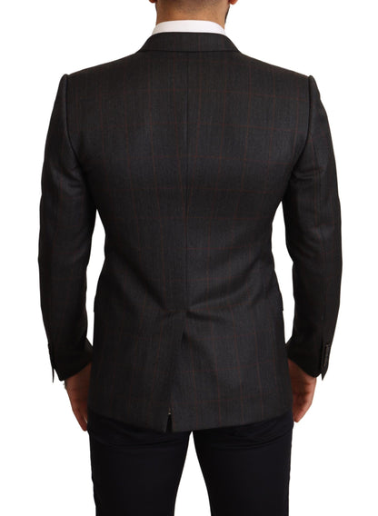 Veste de costume Dolce & Gabbana gris à carreaux en laine, coupe ajustée