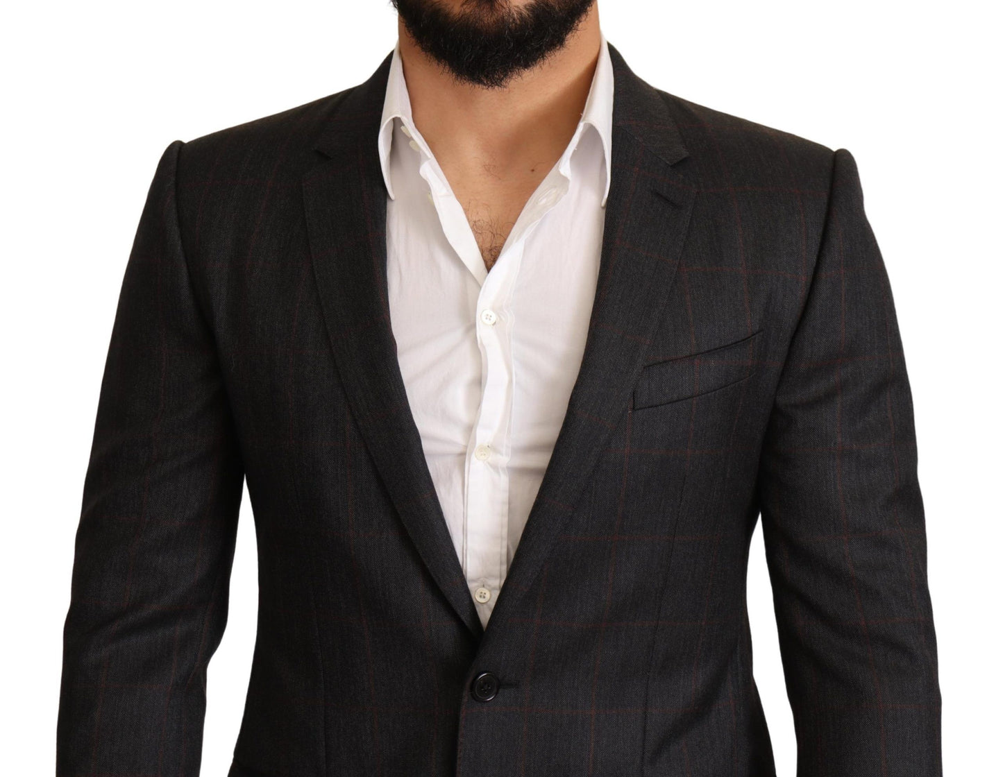 Veste de costume Dolce & Gabbana gris à carreaux en laine, coupe ajustée