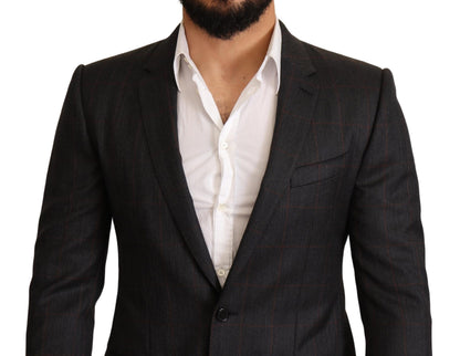 Veste de costume Dolce & Gabbana gris à carreaux en laine, coupe ajustée