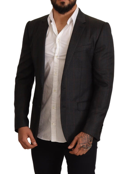 Veste de costume Dolce & Gabbana gris à carreaux en laine, coupe ajustée