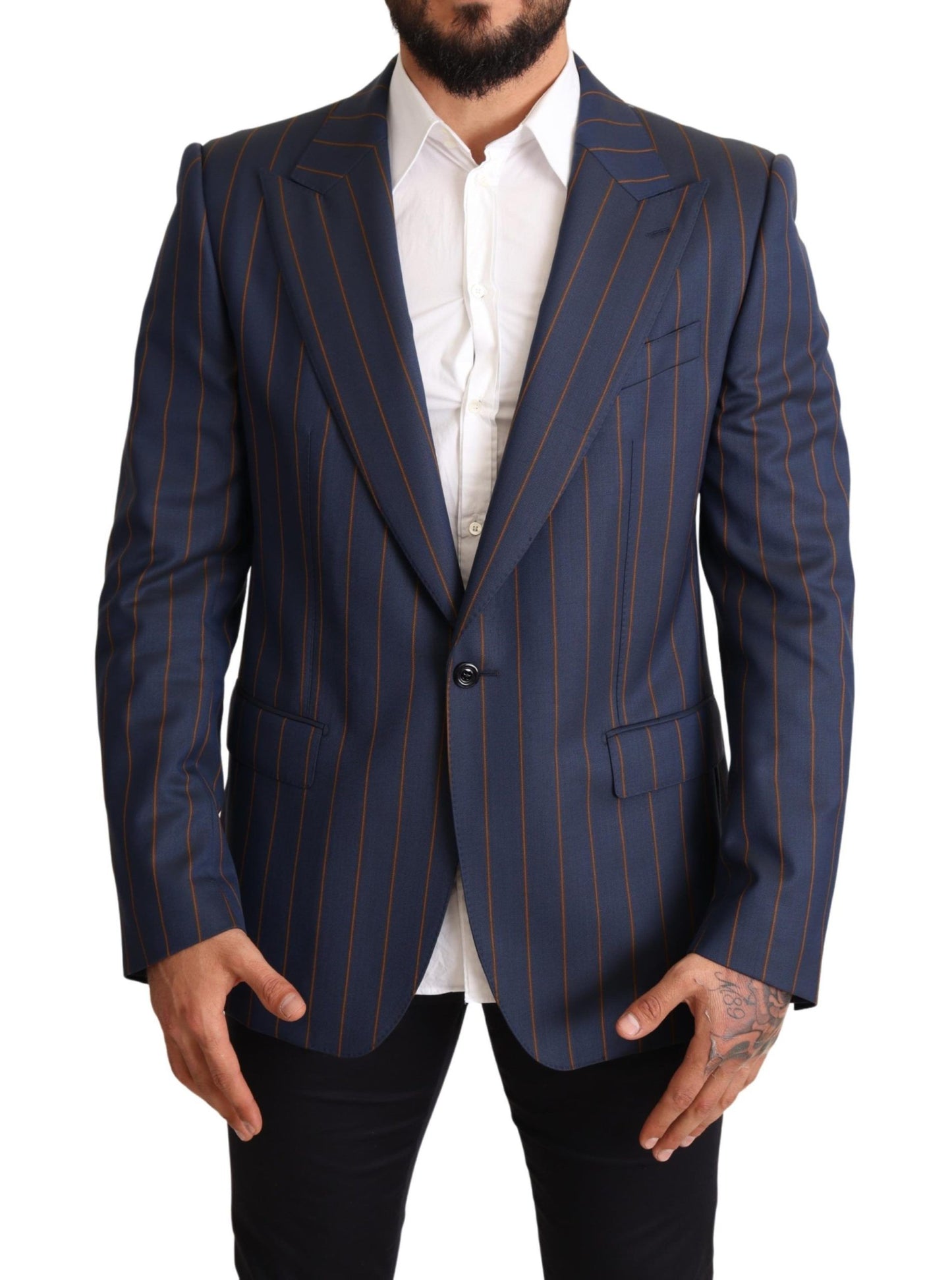 Veste de blazer Dolce & Gabbana en laine rayée bleue coupe ajustée
