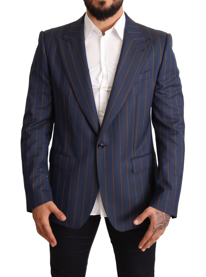 Veste de blazer Dolce & Gabbana en laine rayée bleue coupe ajustée
