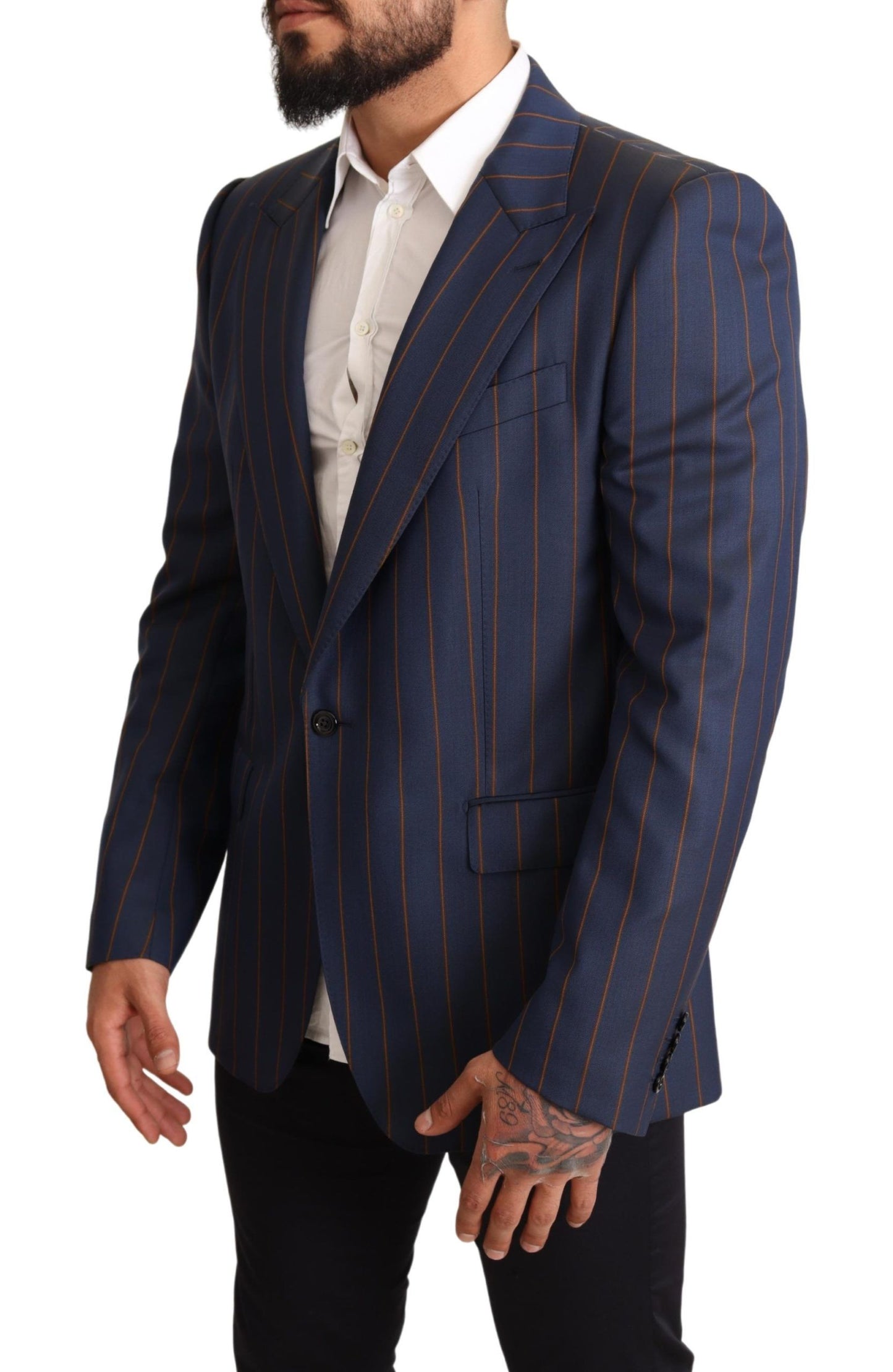 Veste de blazer Dolce & Gabbana en laine rayée bleue coupe ajustée
