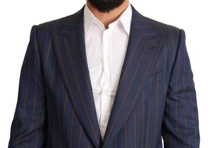 Veste de blazer Dolce & Gabbana en laine rayée bleue coupe ajustée