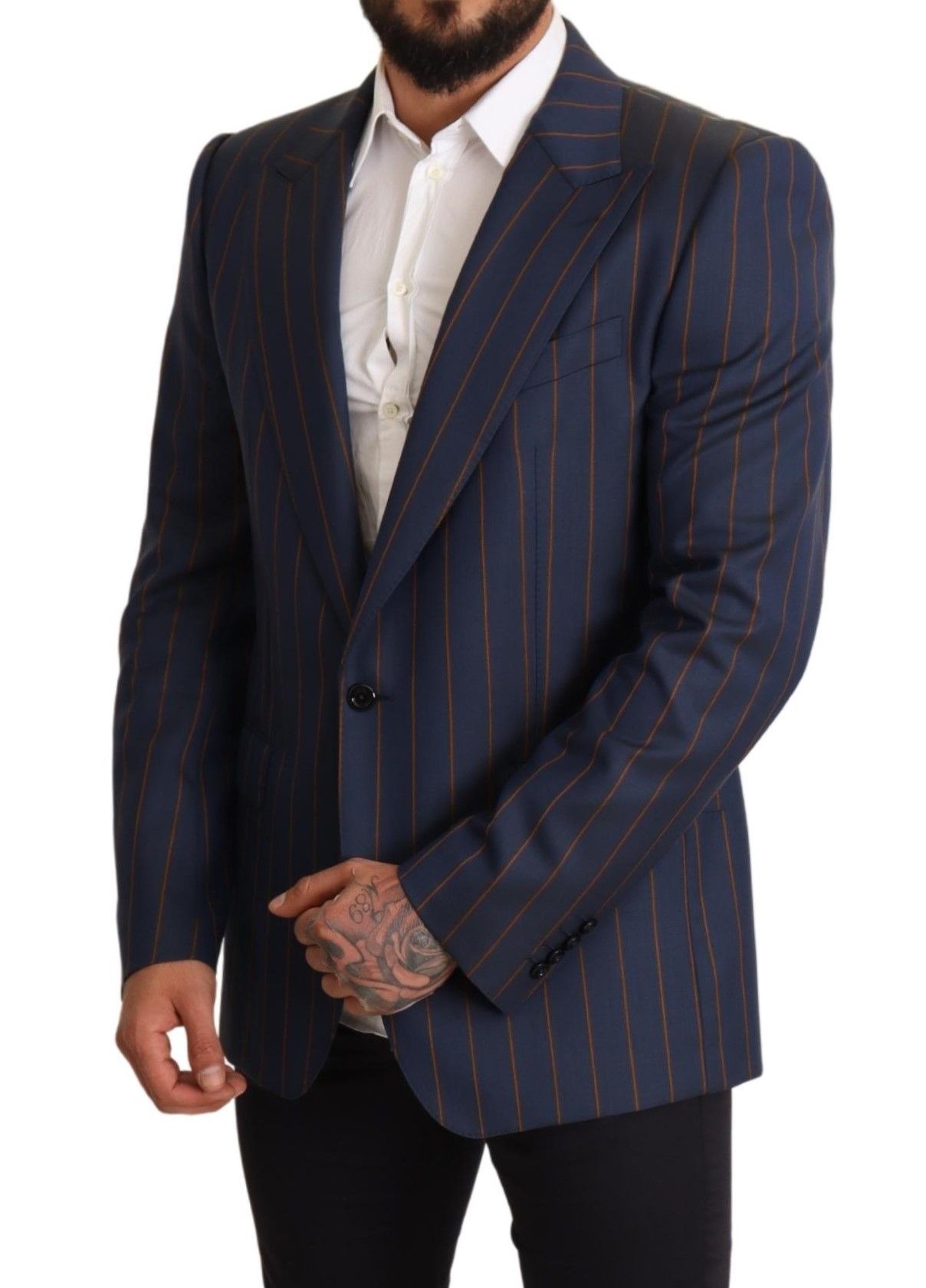 Veste de blazer Dolce & Gabbana en laine rayée bleue coupe ajustée