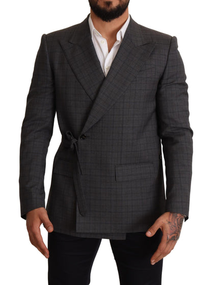 Veste Blazer Slim Fit en Laine à Carreaux Grise Dolce & Gabbana