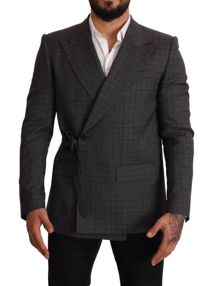 Veste Blazer Slim Fit en Laine à Carreaux Grise Dolce & Gabbana
