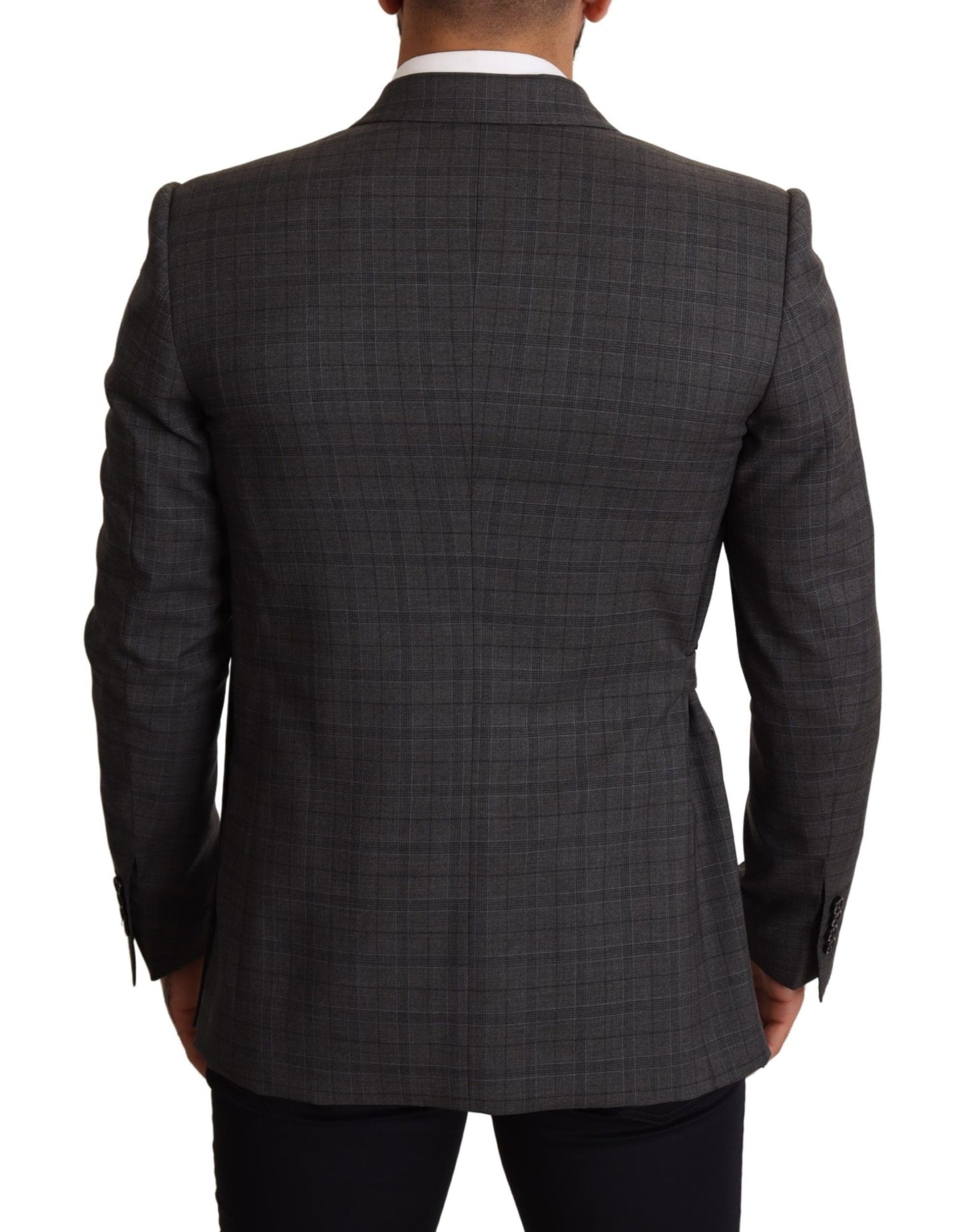 Veste Blazer Slim Fit en Laine à Carreaux Grise Dolce & Gabbana