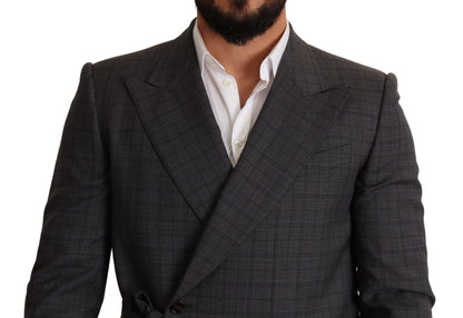 Veste Blazer Slim Fit en Laine à Carreaux Grise Dolce & Gabbana