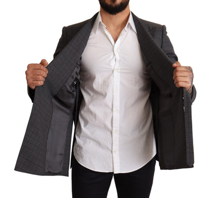Veste Blazer Slim Fit en Laine à Carreaux Grise Dolce & Gabbana