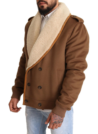 Manteau-veste en peau lainée croisé marron Dolce & Gabbana