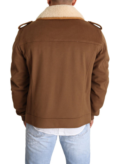 Manteau-veste en peau lainée croisé marron Dolce & Gabbana