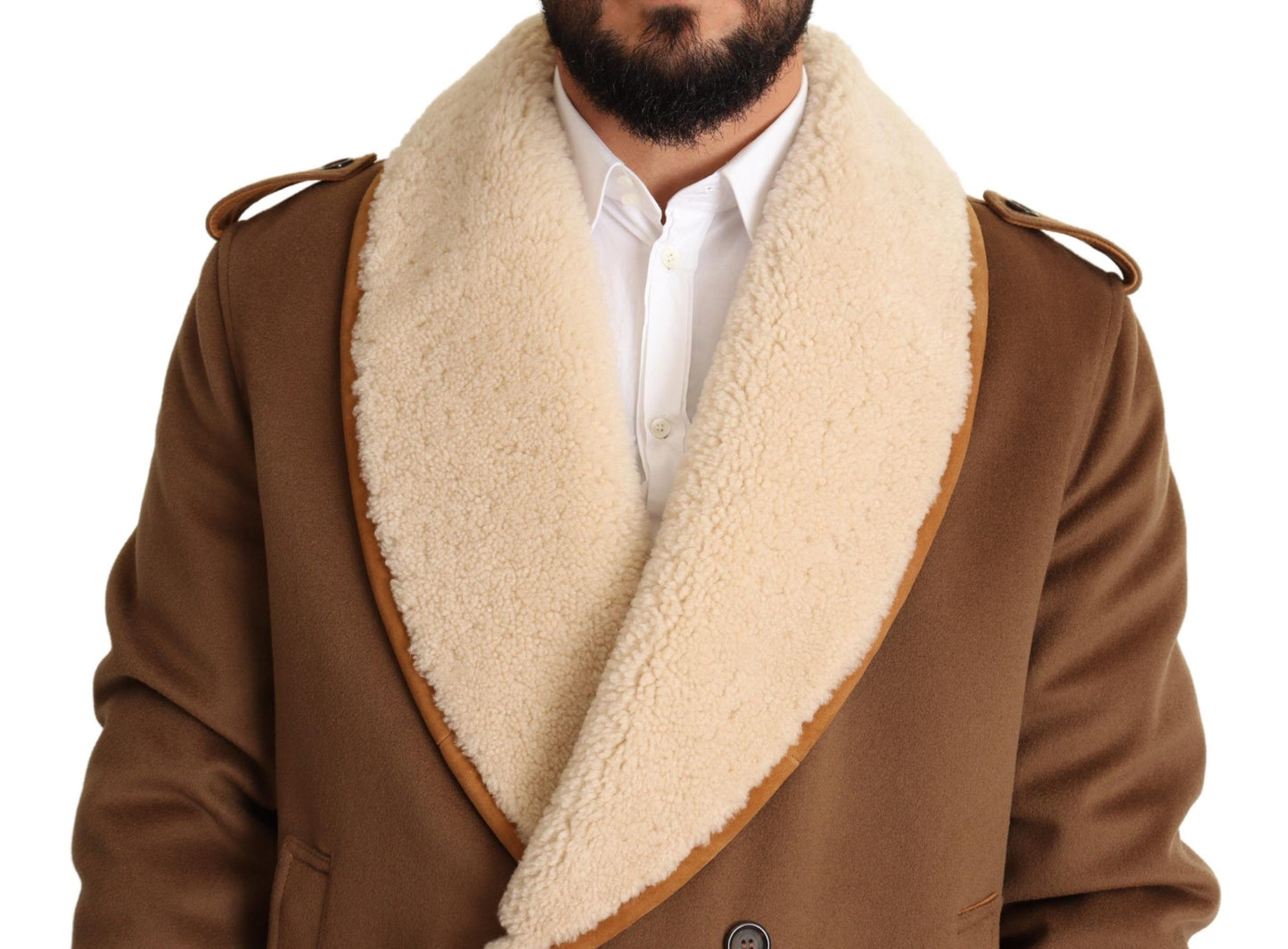 Manteau-veste en peau lainée croisé marron Dolce & Gabbana
