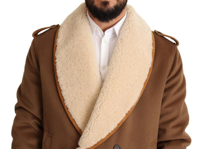 Manteau-veste en peau lainée croisé marron Dolce & Gabbana